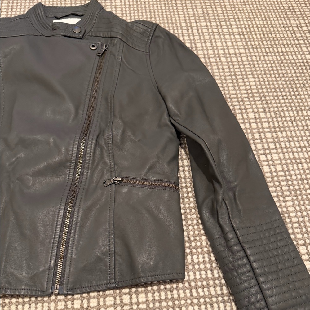 Women’s Gray Vegan Leather Moto Jacket